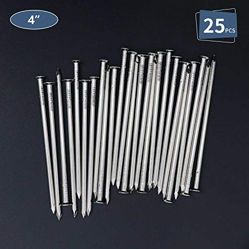 JEGONFRI 25PCS 4" Nickel Plated Flat Head Nails for Hanging, Wood Nails - color: Silver, size: 4 In , 25 Pcs