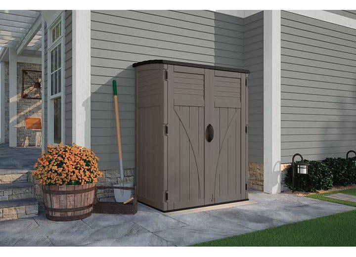 Suncast 54 Cu Ft Medium Vertical Storage Shed, Stoney, Made in USA - color: Stoney