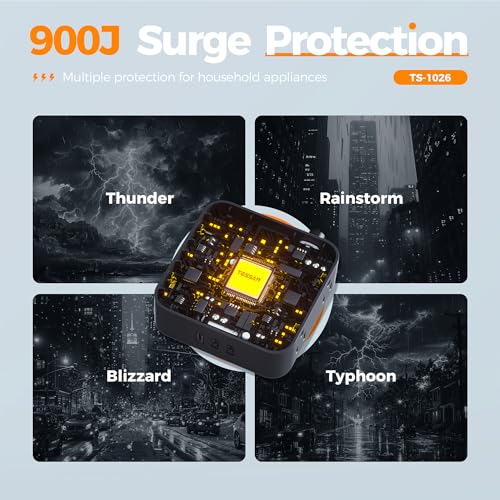 TESSAN Surge Protector Power Strip with 900J Surge Protection, 5 Ft, Black - color: Black with 1875W, size: 5 feet