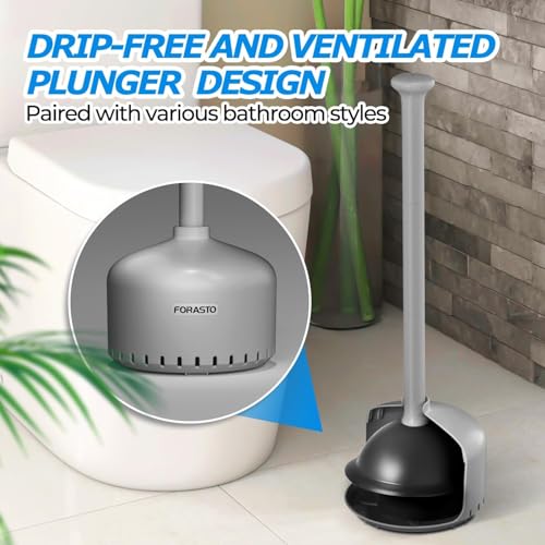 FORASTO Toilet Plunger with Holder - Heavy Duty Bathroom Cleaning Tools - color: Charcoal Gray, size: 1Pack