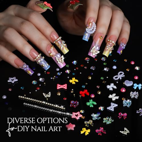 FANDAMEI 3D Gel Kit, 15g 3D Nail Sculpting Gel, 5 Box Nail Pearls Charms and Gems Clear&AB Nail Rhinestones, Metal Nail Beads&Gold Silver White Pearl Chrome Powder for DIY Manicure, UV/LED Lamp Needed