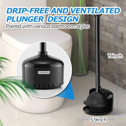 FORASTO Toilet Plunger with Holder - Heavy Duty Bathroom Cleaning Tools - color: Black, size: 1Pack