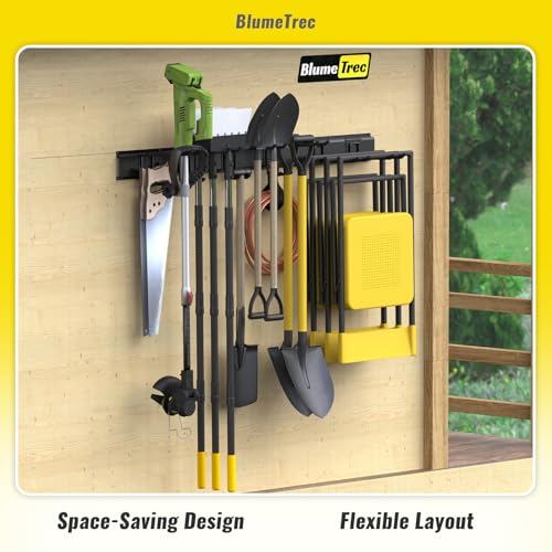 Garage Tool Organizer Wall Mount, 64" Heavy-Duty Metal Wall Organizer, 4 Rails with 8 Adjustable Hooks, Garden Storage Rack for Organization, Sturdy Tool Hanging Holder for Shovel Shed Yard - size: 64" 4 panels & 8 hooks