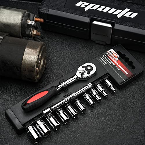 EPAuto 1/4-Inch Drive Socket Set with 72 Tooth Reversible, 12 Pieces - size: 12 Pieces