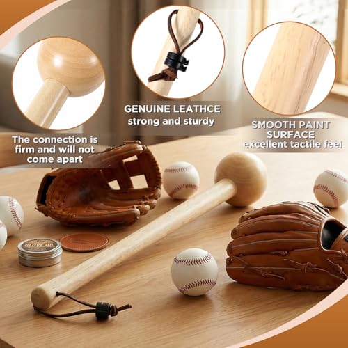 Hollowfly Baseball Glove Mallet 12 Inch Baseball Softball Glove Shaping Hammer with Leather Rope- Quick Create Ball Shaped Pocket for Softball - color: Natural Wood Color