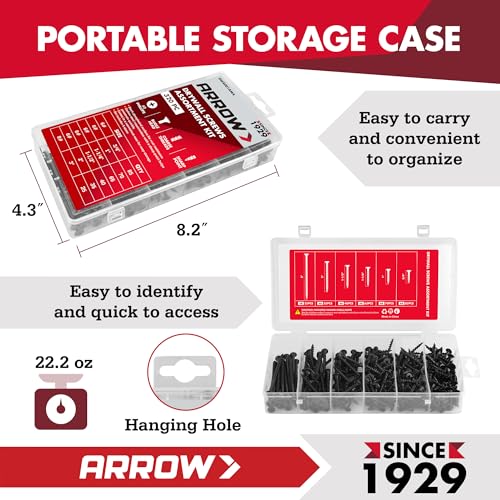 Arrow Drywall Screws Assortment Kit, 320pcs #6 & #8 Black Wood Screws