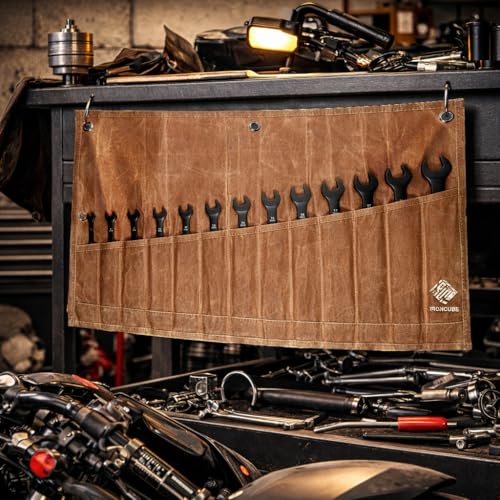 IRONCUBE Tool Pouch, Roll-Up Storage Bag for Hand Tools & Wrenches - style: 12 Pockets Wax Canvas
