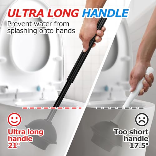 FORASTO 2Pack 2 in 1 Toilet Brush and Plunger Set, Extended Handle Plunger,Toilet Bowl Brush Plunger Set,Bathroom Cleaning Tools,Toilet Brush Plunger Combo,Cleaning Brush,Cleaning Supplies | 21" Extended, Cleaning Gloves, Heavy Duty Rubber Toilet Bowl Cle