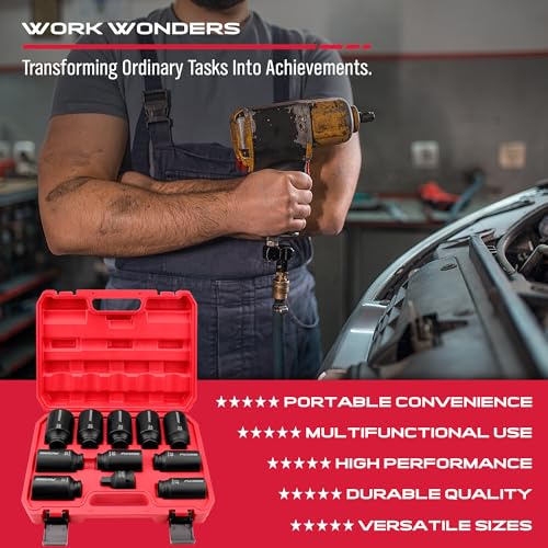 1/2 Drive Deep Impact Socket Set: 11-Piece Metric Size Wheel Axle Nut Wrench Metric Large Jumbo 27mm 29mm 30mm 31mm 32mm 33mm 34mm 35mm 36mm 38mm Spindle Joint High Torque Truck Bearing Locknut - style: 1/2" | 11-Piece Metric Jumbo