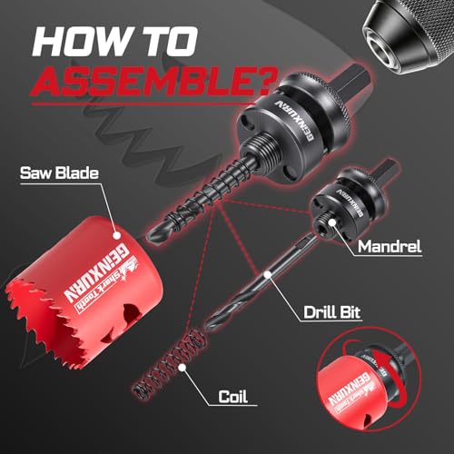 Geinxurn 1-3/4 Inch(44mm) Hole Saw, 2PCS HSS Bi-Metal Hole Saw Kit with Shark Tooth Hole Cutter for Wood,Drywall, PVC Boards and Thin Metal - color: 2 PCS 1-3/4"