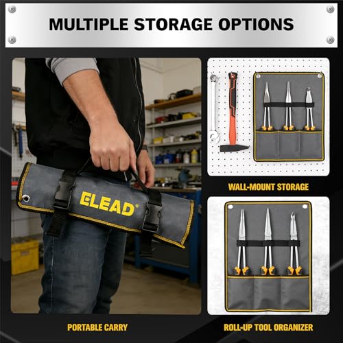 3-Piece 11 Inch Long Reach Pliers Set with 3 Magnetic Plier Racks, Extra Long Needle Nose Pliers Set Includes Straight, 45° & 90° Bent Nose Plier, Pliers Tool Set for Tight Spaces - style: 3pcs Long Reach