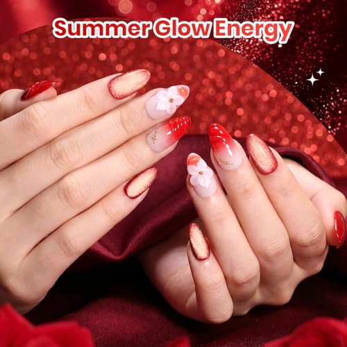 Beetles Red Gel Nail Polish Set, Neon Flame Shimmer Gel Polish - color: Neon Flame