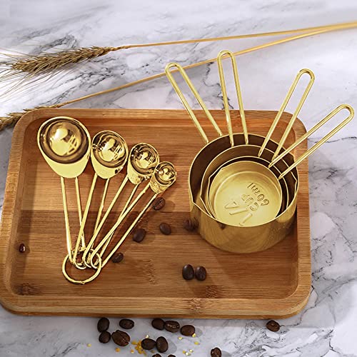 Gold Measuring Cups and Spoons Set, 8 PCS Metal Measuring Cups and Stainless Steel Measuring Spoons Set for Kitchen - color: Gold