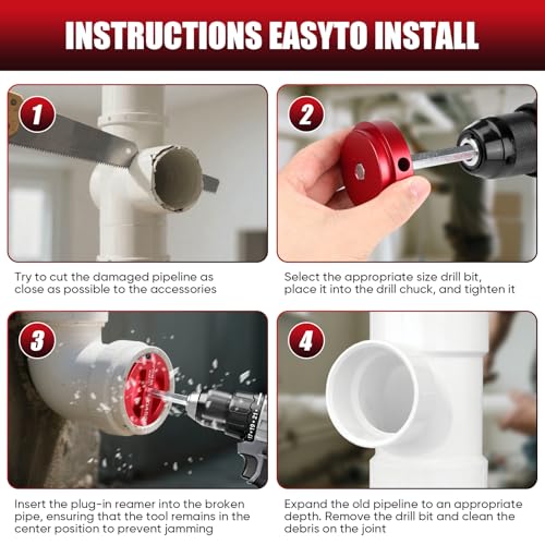 6Pcs PVC Pipe Reamer Kit, PVC Fitting Saver, Plastic Pipe Fitting Reamer Socket Saver Plumbing Tool Includes 3/4, 1, 1 1/2, 2, 3, 4 Inch for Schedule 40 Fits Standard 1/2" Drill
