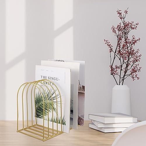 Kosiz 2 Sets Wire File Organizer for Desk 9 Slots Metal File Holder, Gold