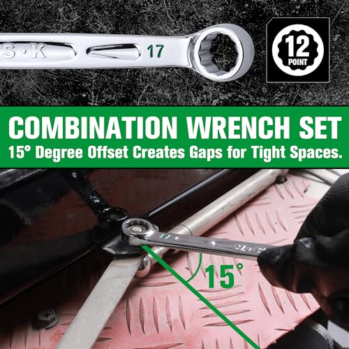 SK Combination Wrench Set, SAE 5/16''-3/4'', Metric 8-19mm, 23-Piece - size: Metric & SAE