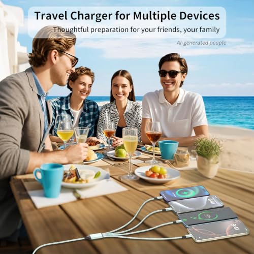4 in 2 Multi Charging Cable, USBA/C Universal Charging Cords 2 Pack 5FT - color: Mint Green &Sliver
