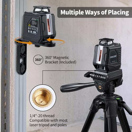 Firecore 360° Laser Level with Tripod, 100Ft Self Leveling Laser Level Green Cross Line Laser Leveler Tool for Picture Hanging Wall Tile Floor Construction, 60" Compact Tripod & Carry Pouch Included - style: 360° Cross Line Laser w/60" Tripod