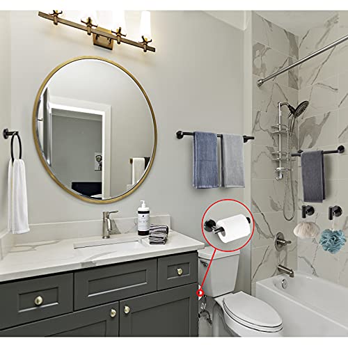 6 Pieces Matte Black Bathroom Hardware Accessories Set Hand Towel Ring 16&23.6 inch Round Towel Bar Silver Toilet Paper Holder Towel Hooks 2 Pieces SUS 304 Stainless Steel,Heavy Duty,Wall Mounted - color: Matte Black, size: 6 piece 24"