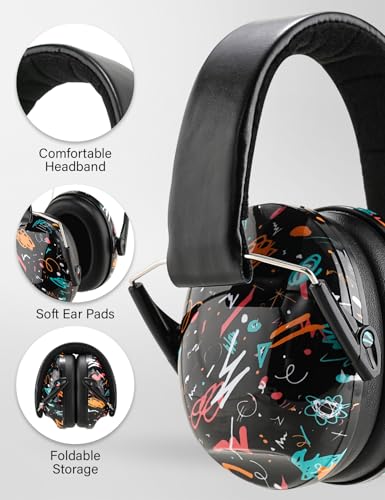 Kids Noise Canceling Earmuffs, 25-30dB Noise Reduction Ear Protection, Adjustable Headband Concert Fireworks, Autism - color: Bkty