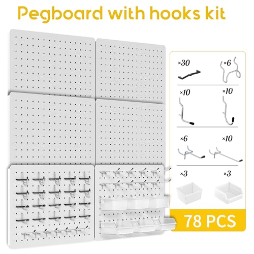 Pegboard Organizer Kit,6 Pack 14.76x10.82 in Metal Panels with 6 Bins,White - color: White, size: 14.76"x10.82"- 6 Pcs