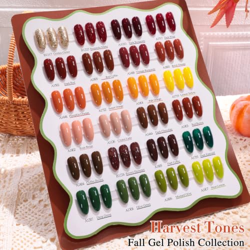 Double Rhythm 28Pcs 0.5Oz Glitter Gel Nail Polish Set Same Color Same Bottle Gel Polish Kit Nail Art Manicure Salon DIY at Home for Women (Dark Green Burgundy Orange Brown -T24-14) - color: Harvest Tones