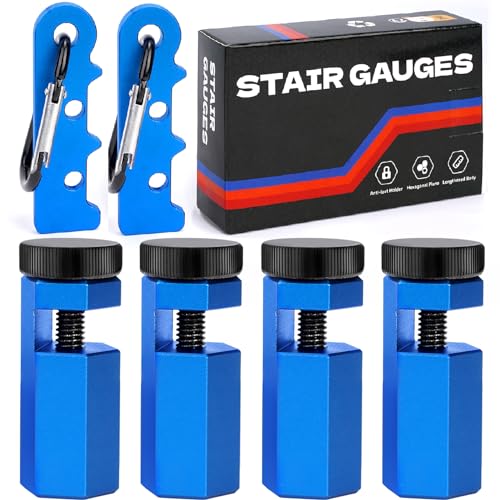 2Pack Tall Stair Gauges for Framing Square with Holder and Carabiner Stair guages Knobs Tool for Circular Saw Metal Stair Stringer Layout Tool for Carpentry Squares Stair and Rafter Gauge Clamps - style: 2 Packs Blue