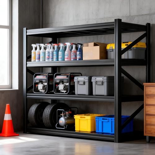 4-Tier Heavy Duty Garage Shelving, 5,000 lbs Capacity Adjustable Metal Storage Shelving Unit for Garage, Basement, Warehouse and Workshop, 71" W x 24" D x 71" H - size: 4T 71"W x 24"D x 71"H