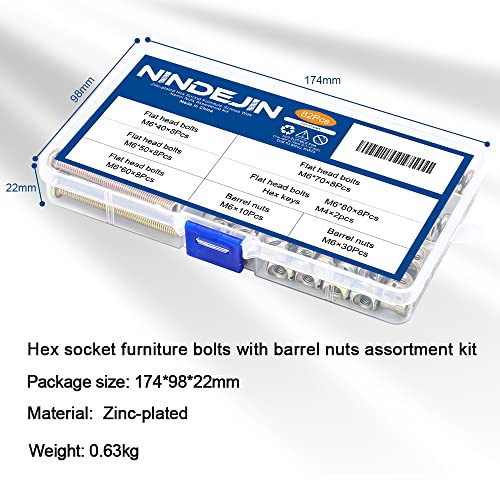 NINDEJIN 82 PCS M6 Hex Socket Screw Bolts Nuts Assortment Kit for Baby Bed - size: 82pcs M6 40mm-80mm