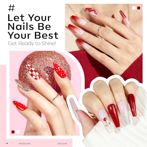 modelones Fall Gel Nail Polish Set, 6 Colors Red White Gold Silver Giltter - color: A A3 White Red