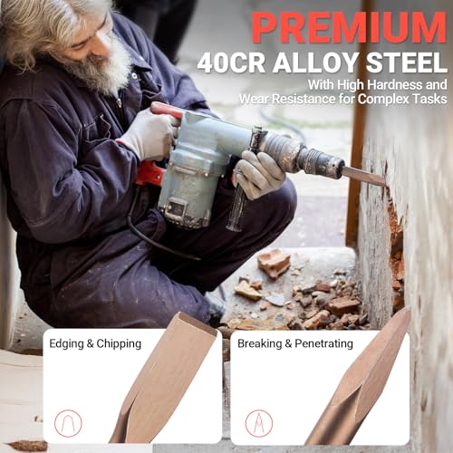 TGFTGF 6-Piece Rotary Hammer Drill Bit and Chisel Set, YG8C Carbide Tip, SDS Plus Concrete Drill Bits, Masonry Drill Bit Set for Stone Brick with Storage Case, Ideal Tools for DIY Home Gift Men Friend - size: 6PCS