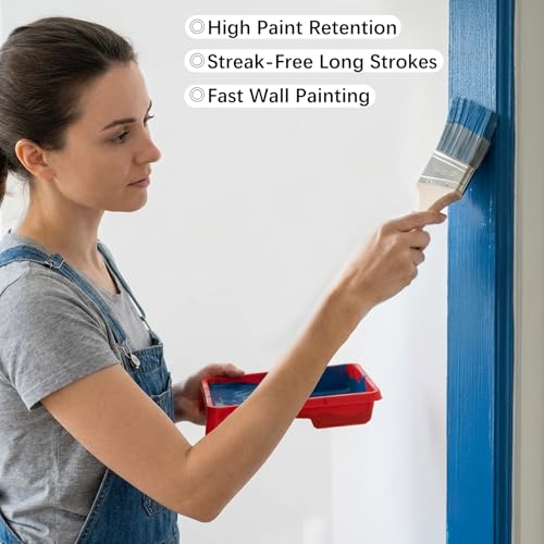 Wesquer 6 Pack Paint Brush Set – Flat & Angled Paint Brushes (1", 1.5", 2", 2.5") with 2" Short Handle Paint Brush, Professional Paint Brushes for Walls, Furniture, Wood Stain and Cabinet Painting