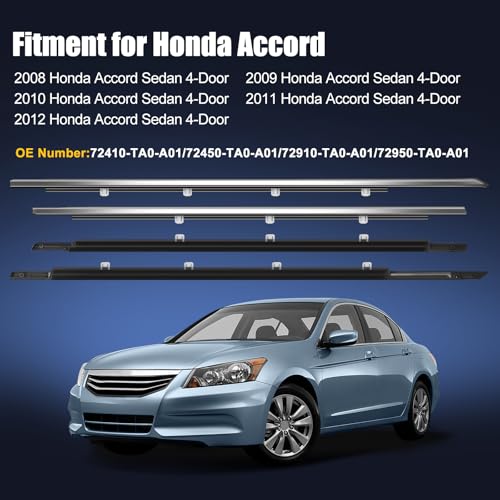 Window Molding Trim for 2008-2012 Honda Accord 4-Door Sedan | 4PCS Chrome-plated Weatherstrip Rubber Seals, Replaces #72410-TA0-A01, High-rebound Buckle Design, Built-in Metal Layer - size: 2008-2012 Honda Accord