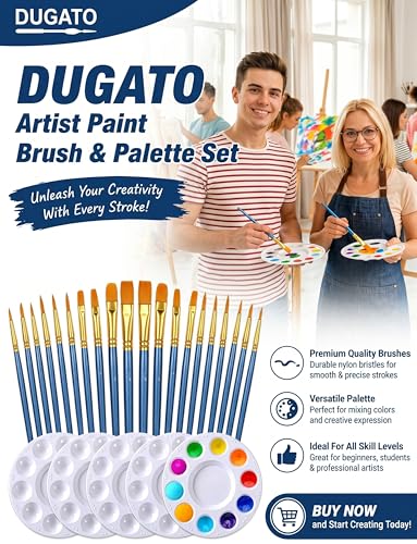 DUGATO Paint Brush & Palette Set, 20 Brushes with 5 Mixing Trays, Blue - color: Blue