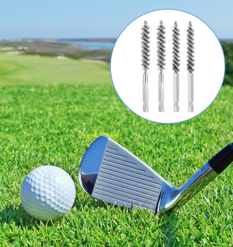 4 Pcs Bore Brush for Drill, Stainless Steel Round Wire Brush, Wire Bore Brush for Drill with 1/4 Inch Hex Shank, 8mm & 10mm | Twisted Wire Brushes for Golf Club Hosel Ferrule Rust Tube Cleaning