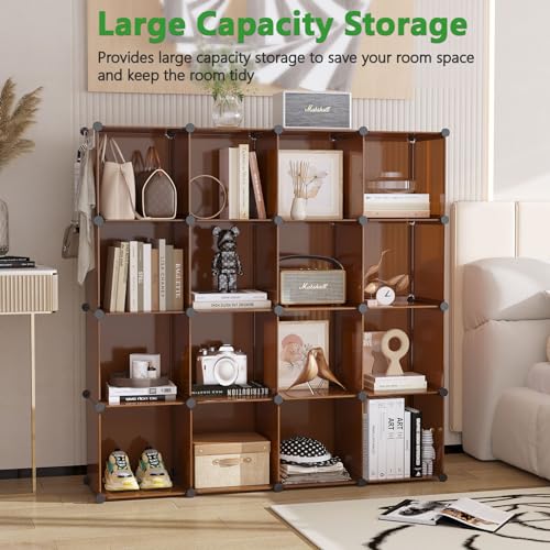 C&AHOME 16 Cube Storage Organizer Cube Shelves Units Storage Cubes, Brown - color: Brown