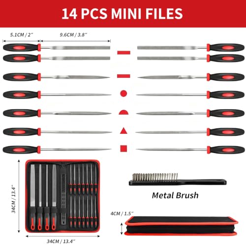 19 PCS Metal File Set, T12 Metal Files for Steel,Flat/Round/Triangle/Half-Round Hand Set with Needle File & Steel Brush for Metals, Metalworking & Woodworking