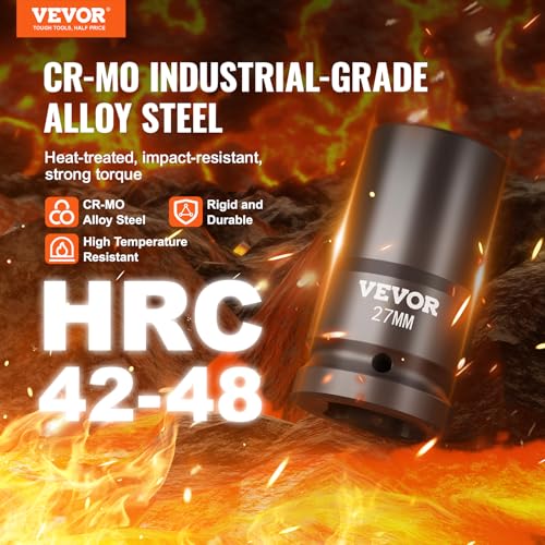 VEVOR 1" Drive Impact Socket Set, 8 Piece Deep Socket Set Metric 27-41mm, 6 Point Cr-Mo Alloy Steel for Auto Repair, Easy-to-Read Size Markings, Rugged Construction, Includes Storage Case - size: 1" 8 PCS CR-MO