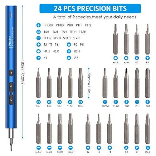 AMIR Electric Screwdriver for PC Building, 28 IN 1 Small Power Automatic Screwdriver Set with 24 Bits, Rechargeable Portable Magnetic Repair Tool Kit with LED Lights for Laptops, Watches, Blue - color: Blue