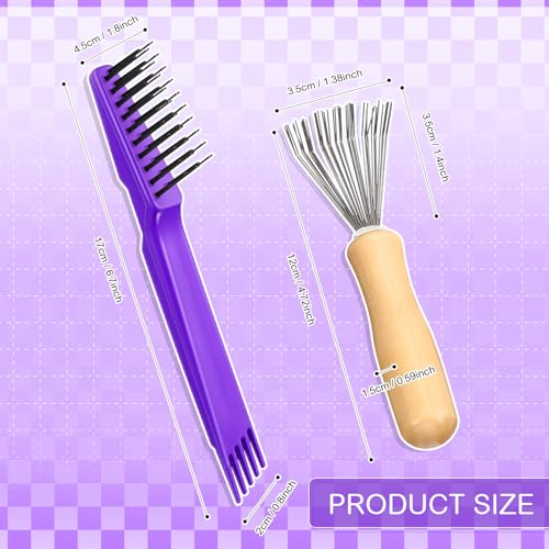 Boao 2Pack Hair Brush Cleaner,Purple,Wood Color,Polished Wooden Handle Rake - color: Purple, Wood Color, style: Polished Wooden Handle Rake