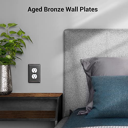 DEWENWILS 4 Pack Duplex Wall Plate, Aged Bronze Outlet Cover | 4 Pack, Mid Size 4.92" x 3.14", Metal Wall Plates for Electric Outlet, GFCI, Dimmer Switch, Toggle Switch - color: Aged Bronze, size: 1-Gang Duplex, 4 Pack