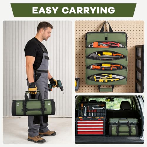 ANILD 15.5 Inch Extra Long Tool Bag Roll Up, Roll Up Tool Bag Organizer - color: Green, size: Large