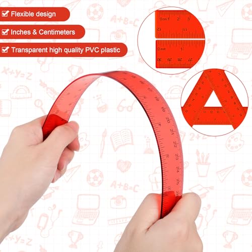 Zonon 2 Pcs 12 Inch Clear Ruler and 6 Inch Plastic Protractor Set, Red - color: Red
