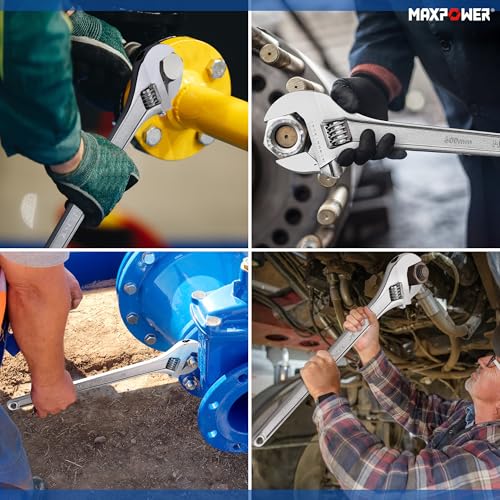 MAXPOWER 24" Adjustable Wrench, 2.4" Jaw Opening, Tapered Handle | Heavy Duty Large Adjustable Wrench Ideal for Plumbing, Nuts, and Pipes Fitting, SAE/Metric Scales - size: 24"
