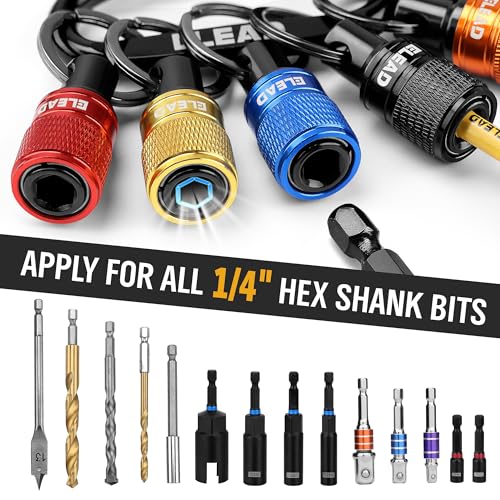6-Piece Bit Holder Key Chain, 1/4 inch Multi-Color Hex Shank Bit Holders, Quick Release Design with Keychain Carabiner for Nut Driver, Screwdriver & Drill Bits, Tools Gifts for Men - style: 6 Bit Holder Key Chain Multi-Color