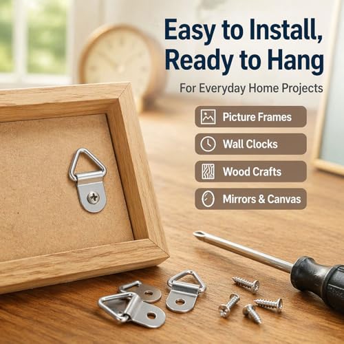 100pc Picture Hangers Kit D-Ring Hooks with Screws Heavy Duty for Hanging - color: Silver