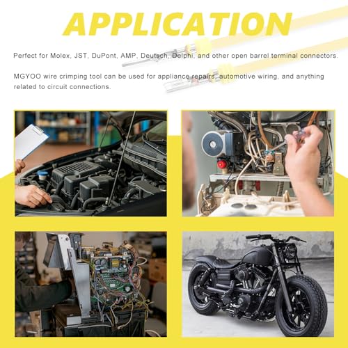 Wire Crimping Tool Open Barrel Terminals Ratchet Wire Crimper for Molex Style Deutsch Pin DELPHI AMP Dupont JST TYCO Connectors 24-14 AWG