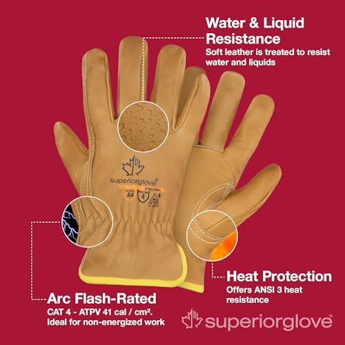Superior Glove Endura Cut and Water Resistant Leather Work Gloves for Men & Women – 378GOBKL Large (Pack of 1 Pair) - size: Large (Pack of 1)