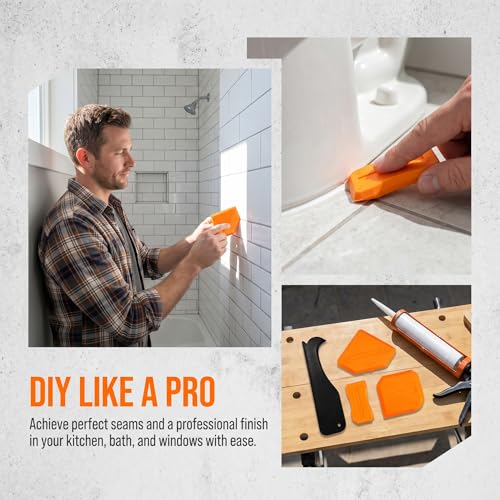 5-in-1 Caulking Tool Kit, Stainless Steel Caulk Remover & Silicone Sealant Finishing Tool with 5 Replaceable Radius Pads, Grout Removal & Scraper Tool for Bathroom, Kitchen, Tile, Window, Sink - color: Green