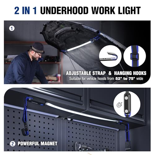 WORKPRO Rechargeable Underhood Work Light, 25" Foldable Magnetic Light Bar